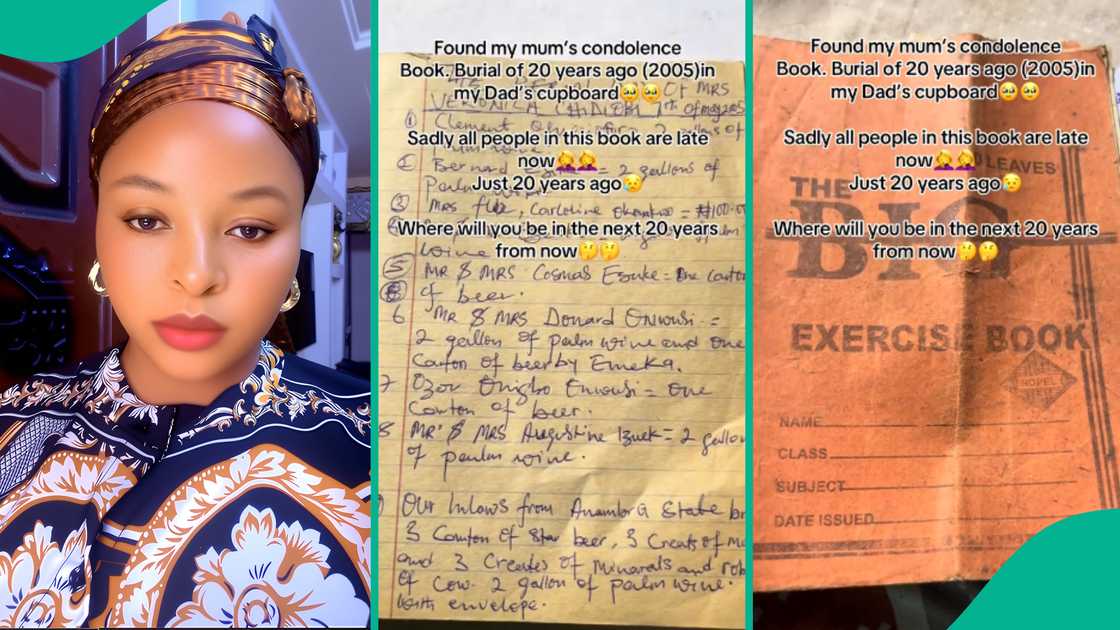 Lady finds her late mum's condolence book 20 years after her death, shows names of everyone in it, says all her dead