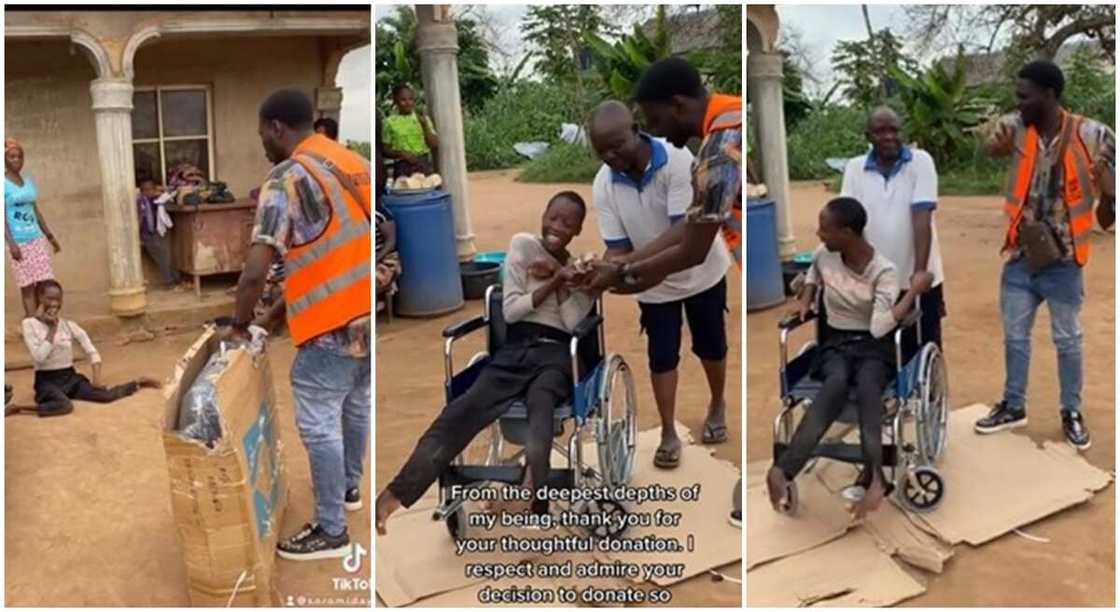 Photos of a disabled girl receiving the gift of a wheelchair from a good samaritan. Photos of a disabled girl receiving the gift of a wheelchair from a good samaritan.