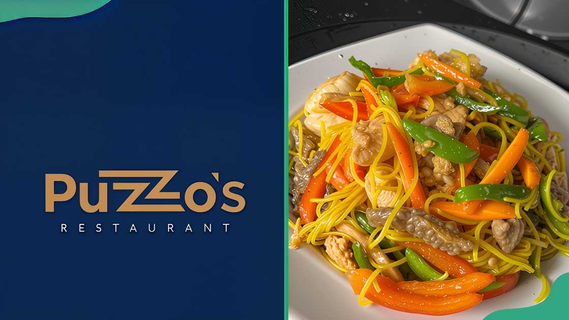 Puzzo's Restaurant logo and a bowl of pasta and vegetables Puzzo's Restaurant logo and a bowl of pasta and vegetables