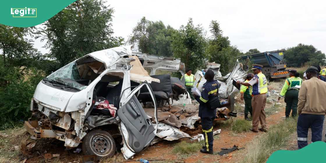 Emergency responders working at the scene of the school bus crash.