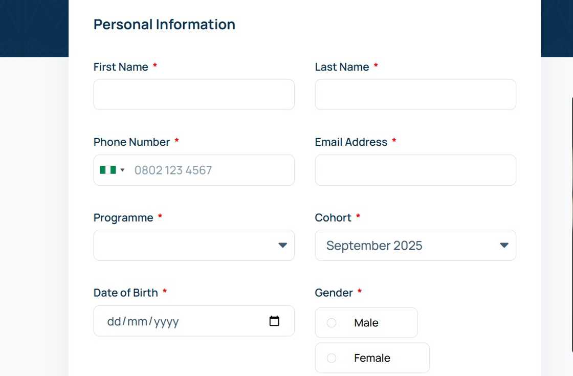 A screenshot of Miva Open University application portal A screenshot of Miva Open University application portal