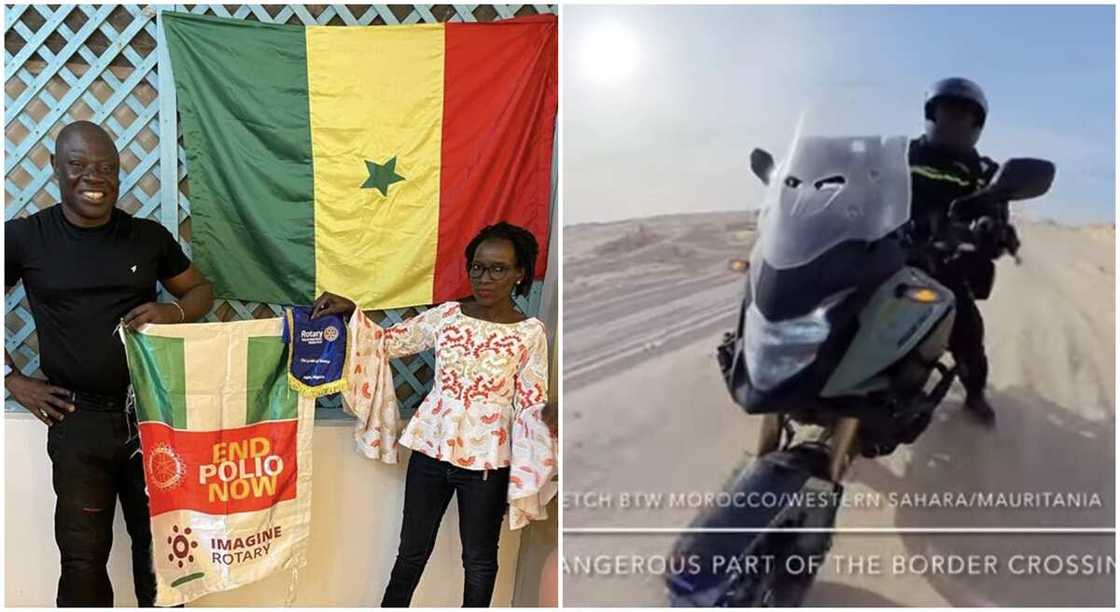 Nigerian biker Kunle Adeyanju enters Senegal. Nigerian biker Kunle Adeyanju enters Senegal.