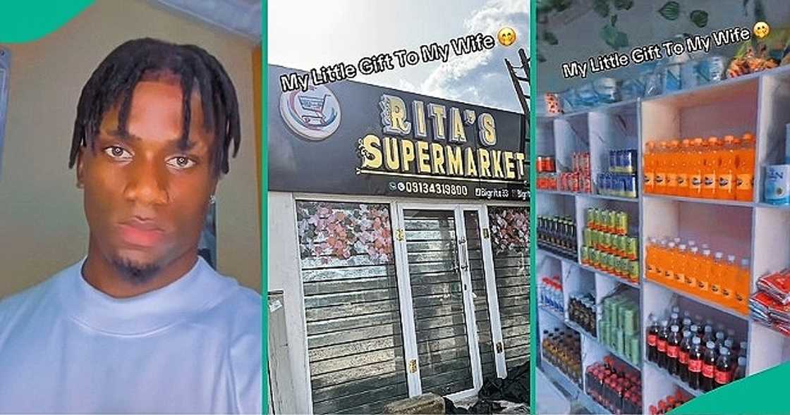 Caring Nigerian husband opens supermarket for his wife, stocks it with goods in video Caring Nigerian husband opens supermarket for his wife, stocks it with goods in video