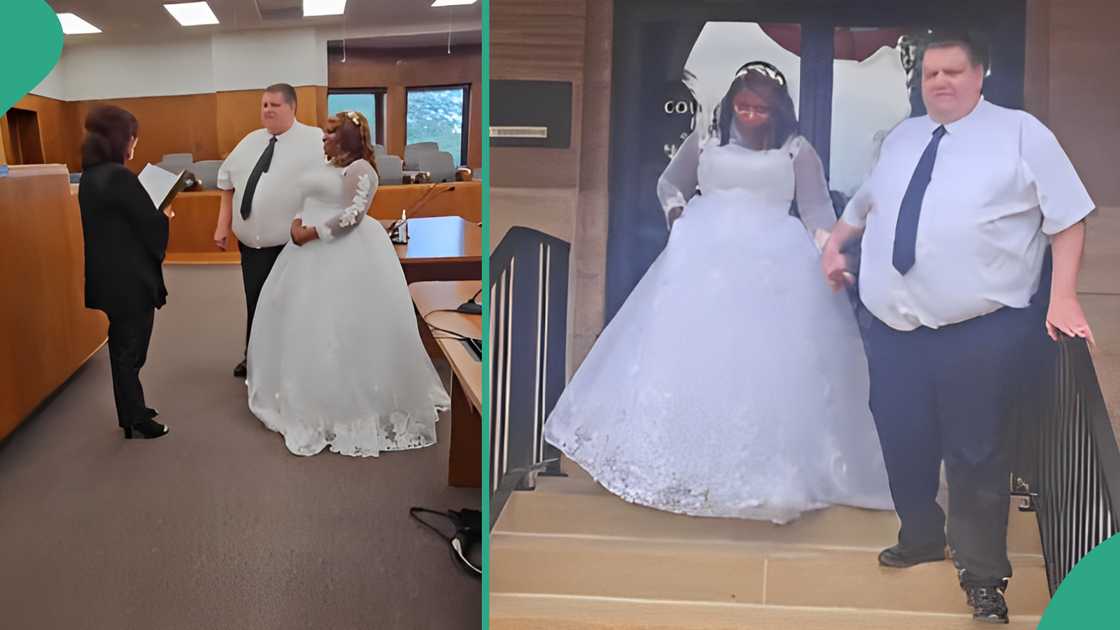 Reactions as Nigerian lady weds plus-sized white man in America Reactions as Nigerian lady weds plus-sized white man in America