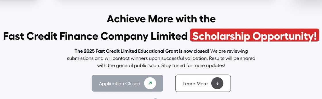 A screenshot of Fast Credit scholarship application portal