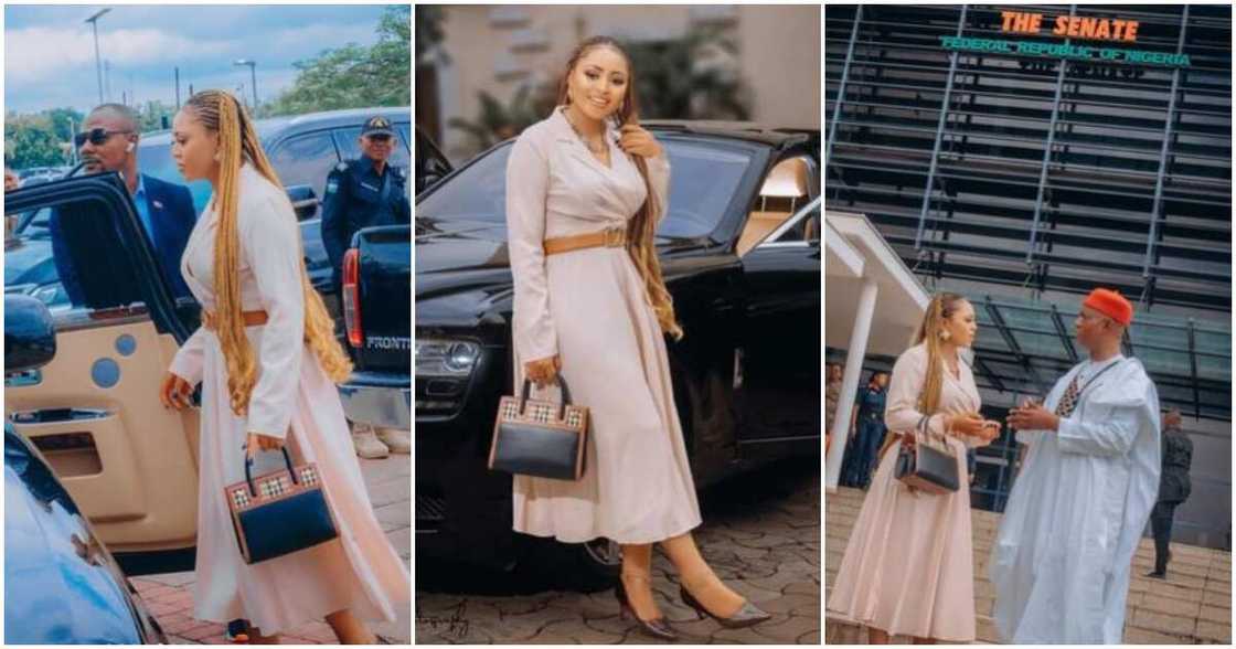 Actress Regina Daniels and her husband at the House of Senate