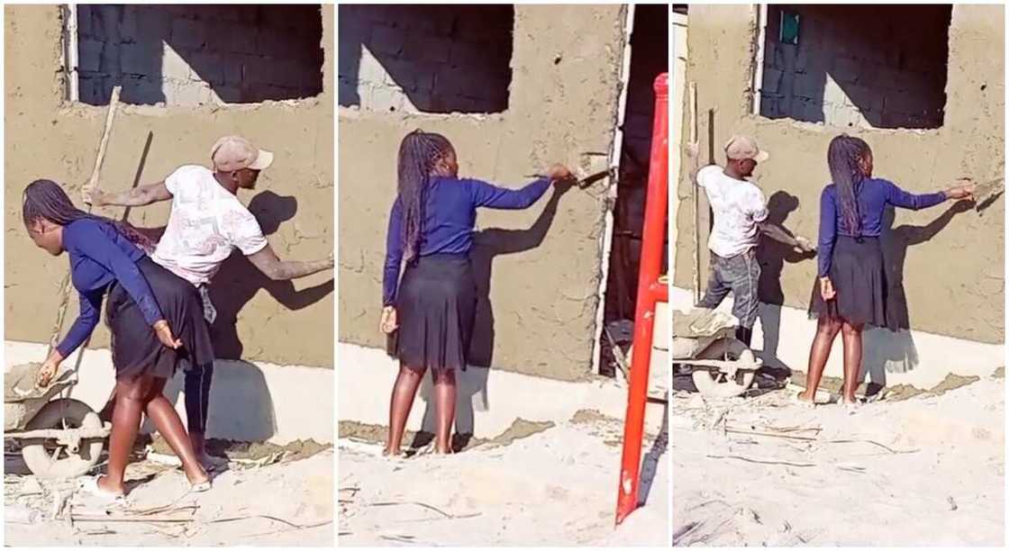 Photos of touching moment a pretty lady joined her man at construction site. Photos of touching moment a pretty lady joined her man at construction site.