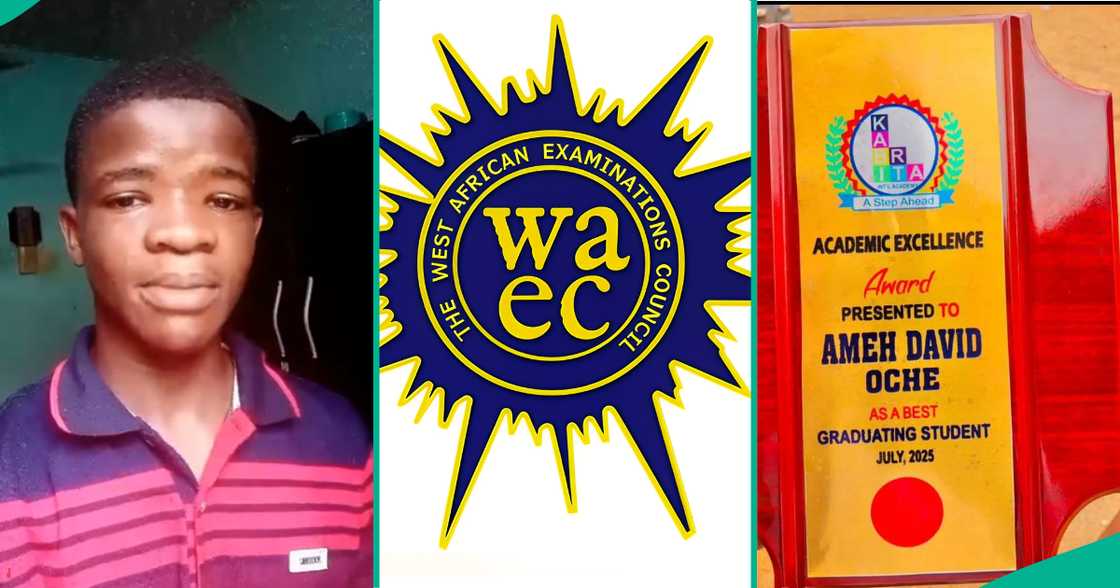 An intelligent boy who graduated as the best student in his secondary school displays his WAEC result online. An intelligent boy who graduated as the best student in his secondary school displays his WAEC result online.