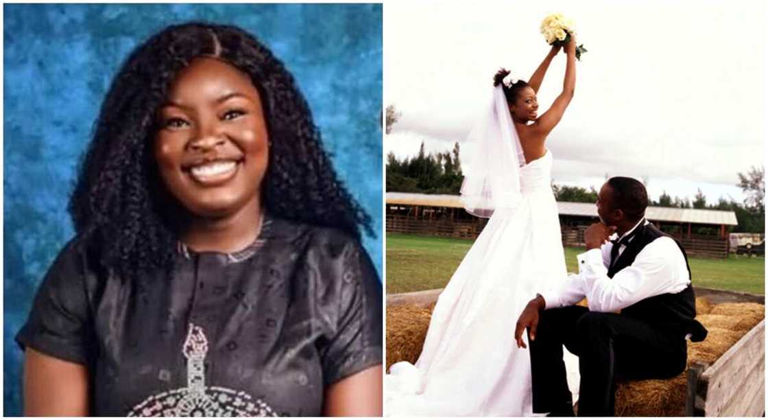 Nigerian woman, Mabel Oluwaninse Wealth who stopped her father from attending her wedding. Nigerian woman, Mabel Oluwaninse Wealth who stopped her father from attending her wedding.