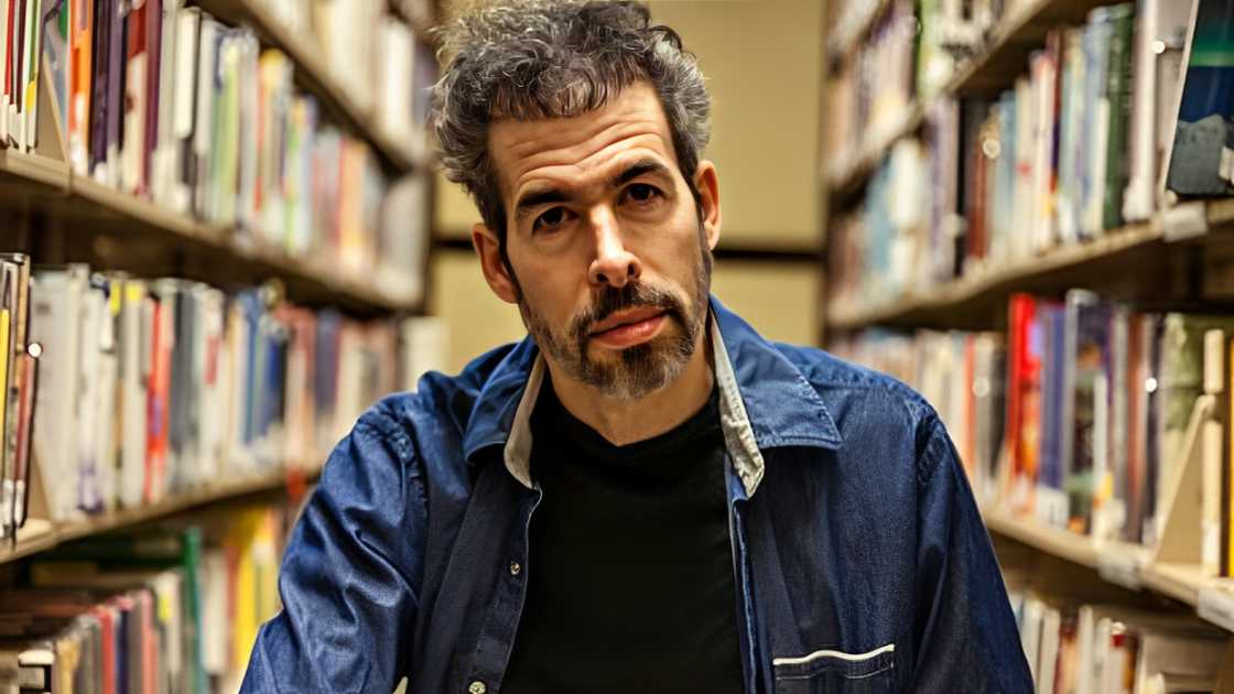 Rick Rosner in a library Rick Rosner in a library