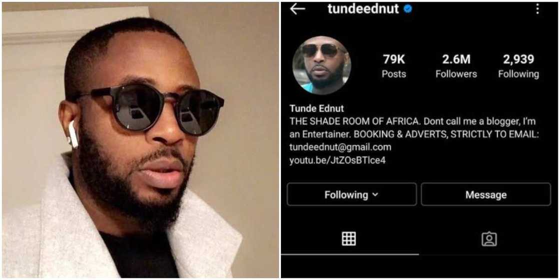 Tunde Ednut reportedly loses Instagram account after it was reported, Speed Darlington reacts