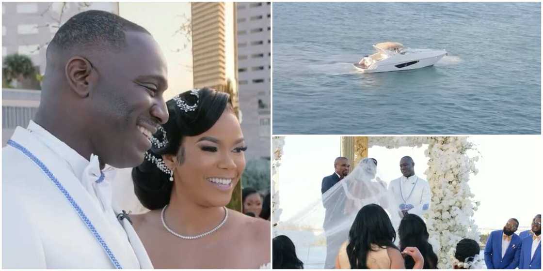 Sweet moment beautiful bride gave hubby a yacht as gift on their wedding day in Miami Sweet moment beautiful bride gave hubby a yacht as gift on their wedding day in Miami