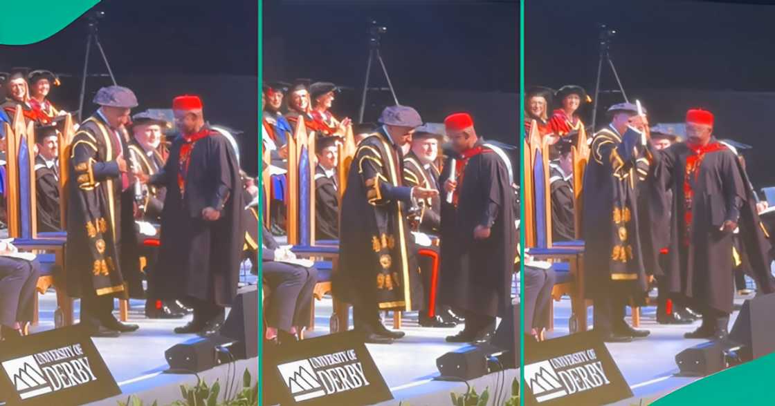 Igbo Man Graduates from UK University, Teaches Oyinbo Lecturer Cultural Handshake On Graduation Day