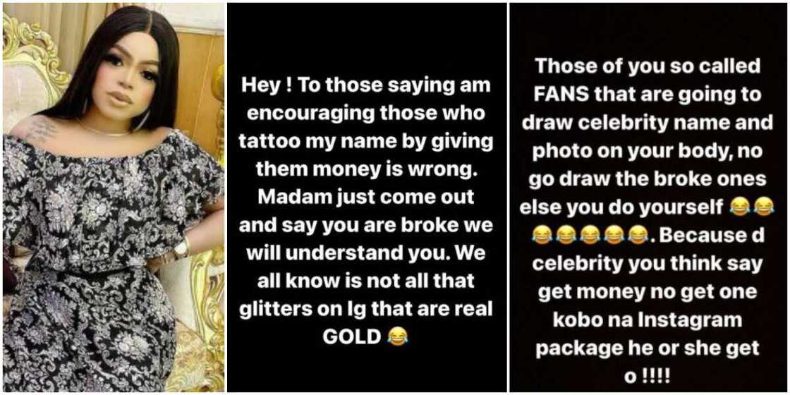 I am not broke to support my fans: Bobrisky shades celebs who didn’t reward their fans for getting tattoos I am not broke to support my fans: Bobrisky shades celebs who didn’t reward their fans for getting tattoos