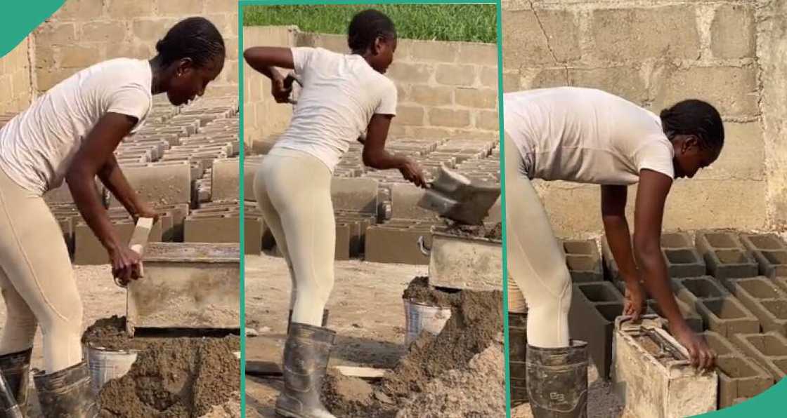 Video of lady moulding blocks and carrying them herself