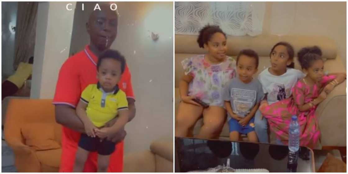 Photos of Ned Nwoko and his children.