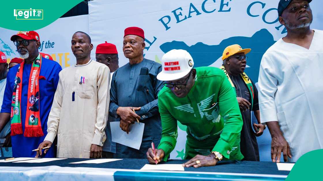Soludo joins other governorship candidates to sign the Anambra State Peace Accord Soludo joins other governorship candidates to sign the Anambra State Peace Accord