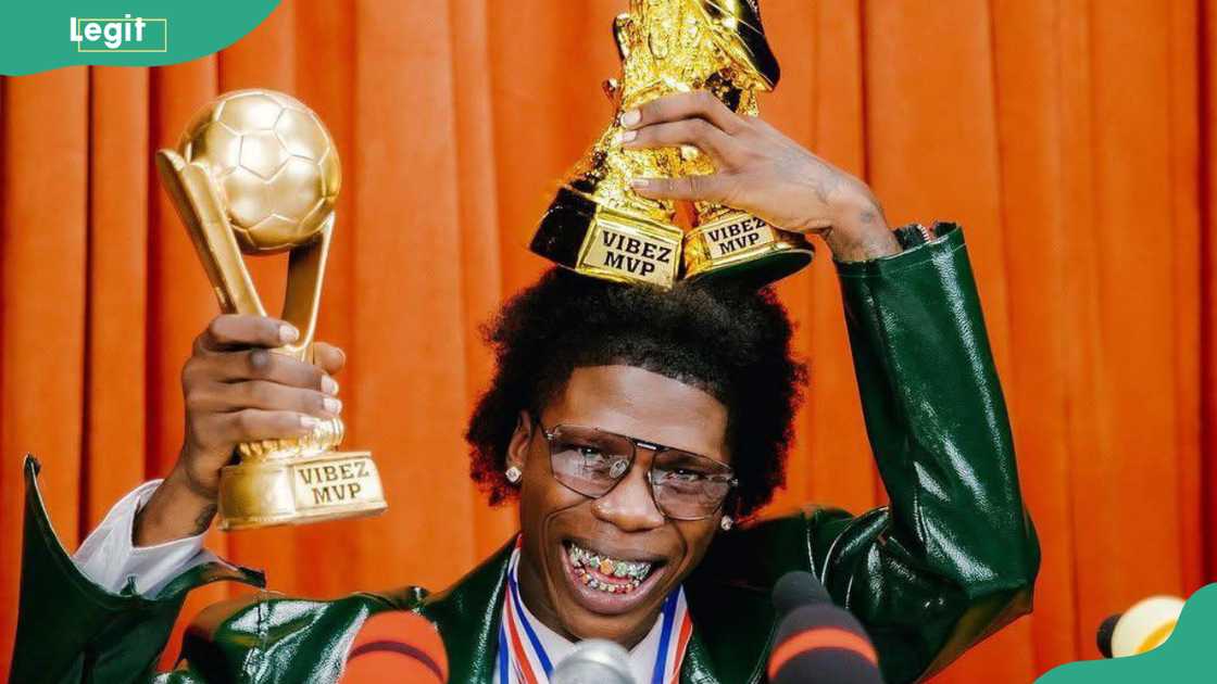 Seyi Vibez displays some of his awards Seyi Vibez displays some of his awards