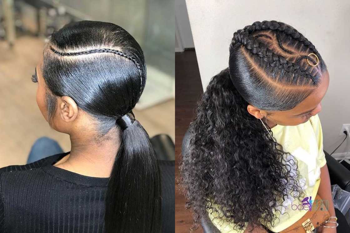 Two African ladies are wearing lovely low ponytail hairdos Two African ladies are wearing lovely low ponytail hairdos