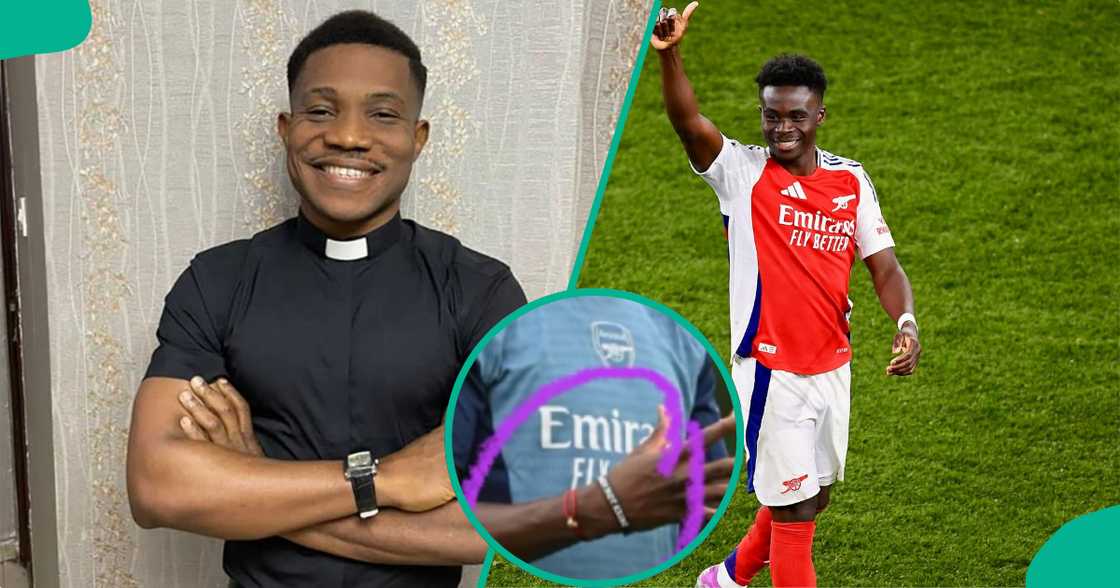 Pastor Jerry Eze reacts to Bukayo Saka's bracelet. Pastor Jerry Eze reacts to Bukayo Saka's bracelet.