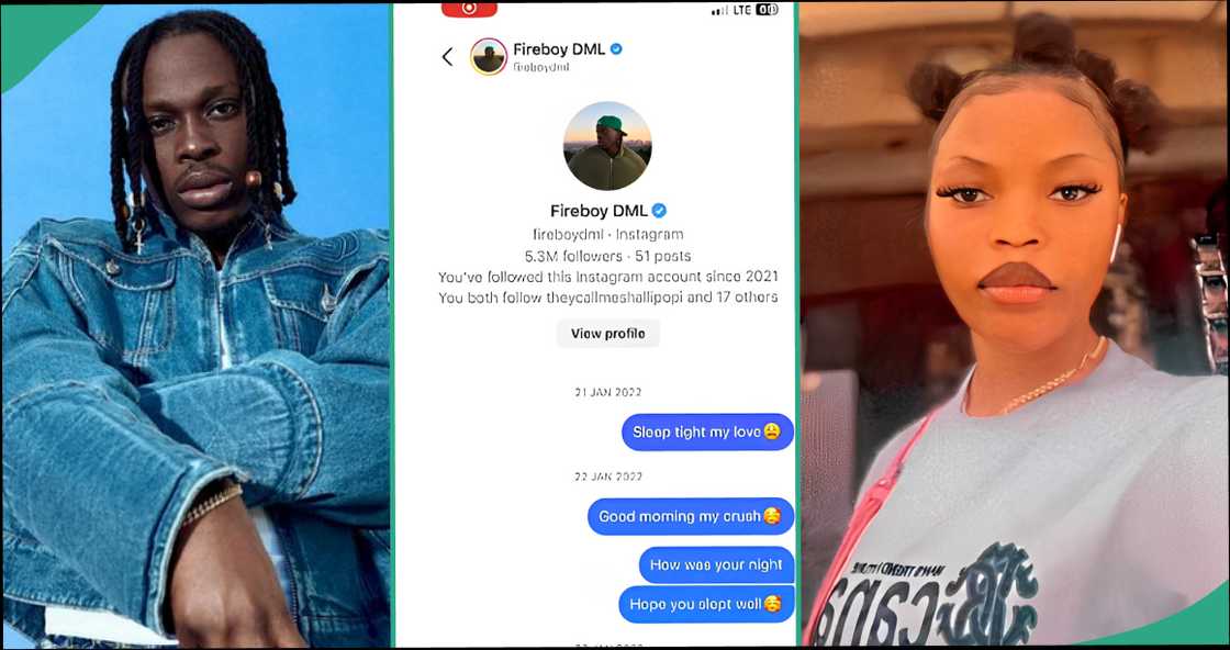 Reactions as lady shows unreplied texts she has been sending Fireboy DML since 2022, says she is ashamed