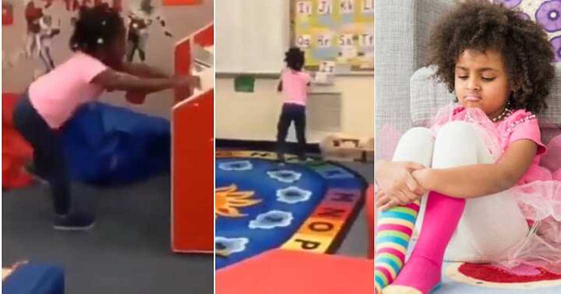 Little girl scatters the house, teacher Little girl scatters the house, teacher
