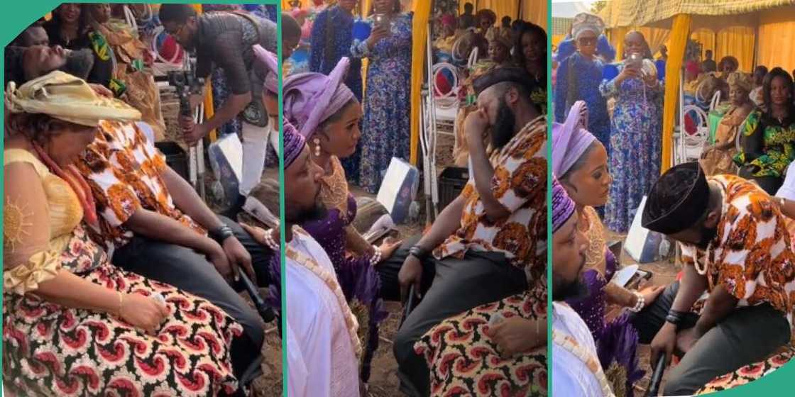 Groom watches as bride, her mum and brother burst into tears at her wedding