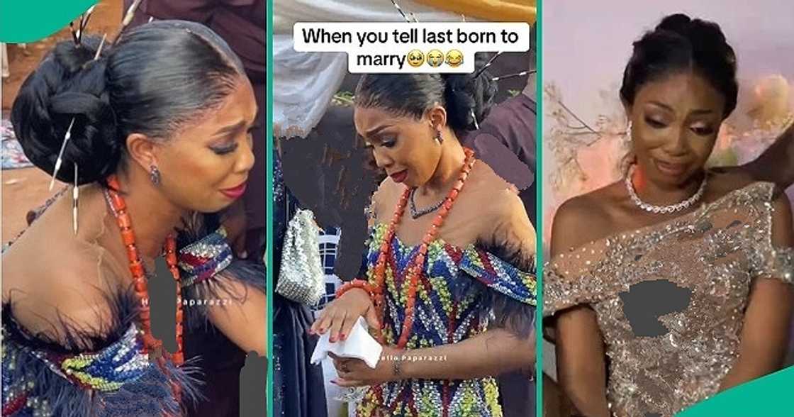 Nigerian bride cries during white and traditional wedding