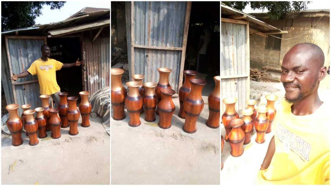 Young Nigerian man showcases his hustle, makes floor vases out of mud Young Nigerian man showcases his hustle, makes floor vases out of mud