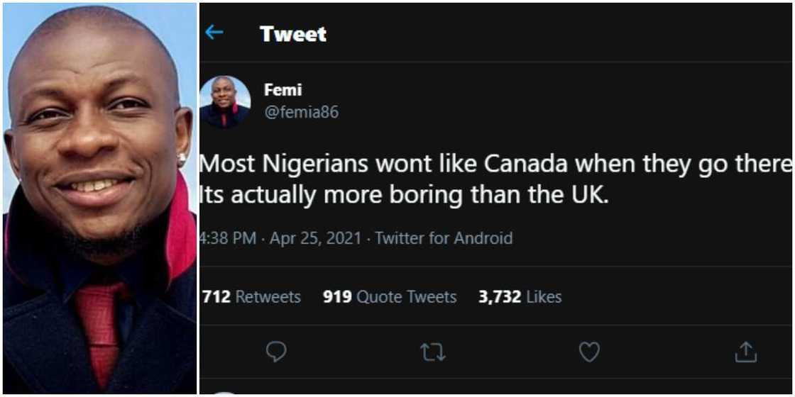 Nigeria Is Too Exciting: Massive Reactions as Man Says Most Nigerians Won’t Like Canada Because It Is Boring Nigeria Is Too Exciting: Massive Reactions as Man Says Most Nigerians Won’t Like Canada Because It Is Boring