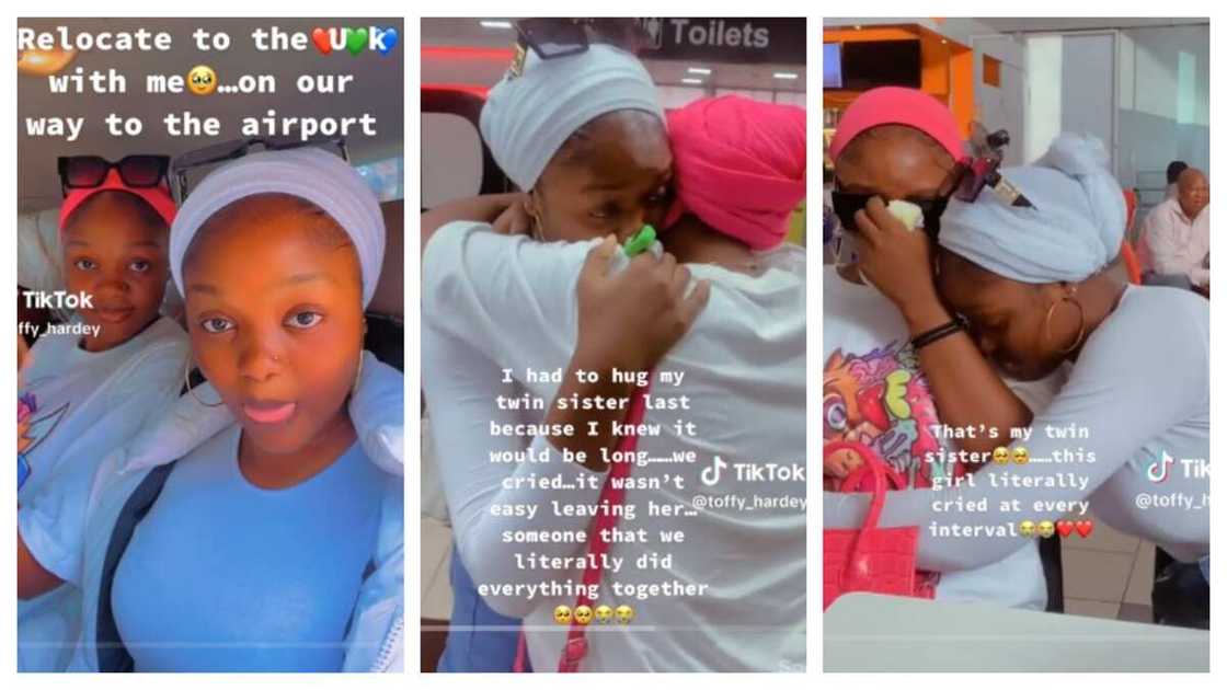 Twin sisters' emotional farewell. Credit: TikTok/@toffy_hardey Twin sisters' emotional farewell. Credit: TikTok/@toffy_hardey
