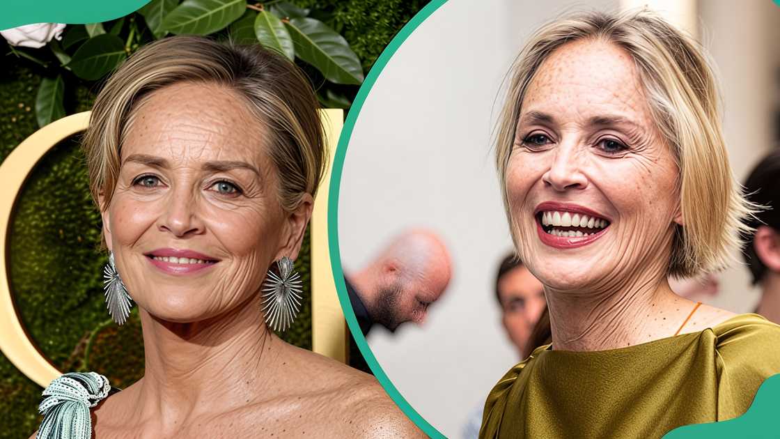 Sharon Stone poses at the 82nd Annual Golden Globe Awards (L). The actress smiles at the Max Mara Cruise fashion show (R)