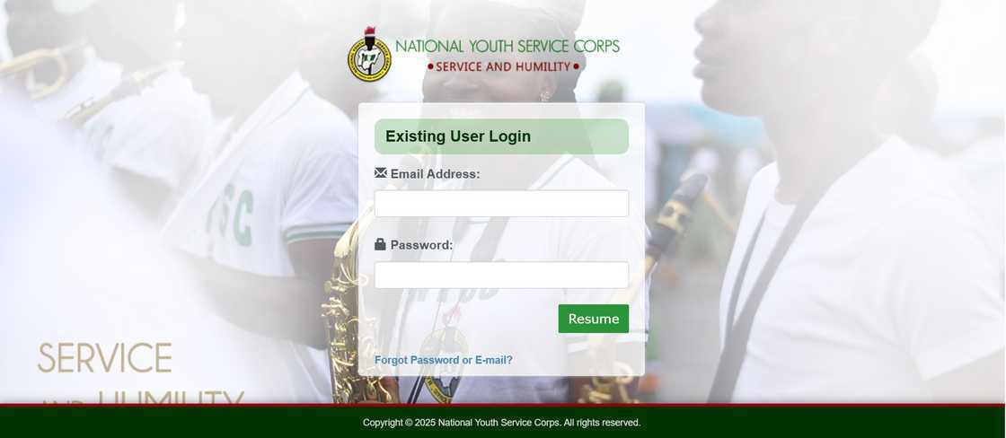 NYSC portal homepage NYSC portal homepage