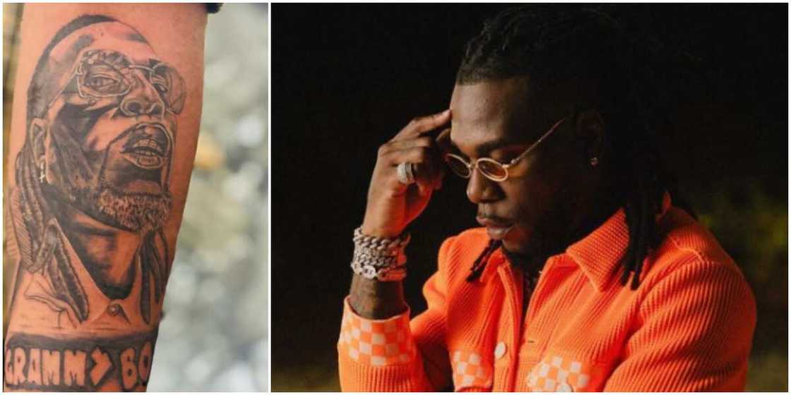 This is lit: Nigerians react as die-hard fan tattoos Burna Boy's face on his arm This is lit: Nigerians react as die-hard fan tattoos Burna Boy's face on his arm
