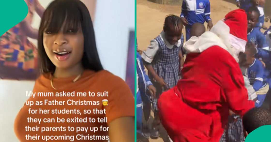 Lady wears Father Christmas outfit to her mother's school to motivate children to pay school fees.