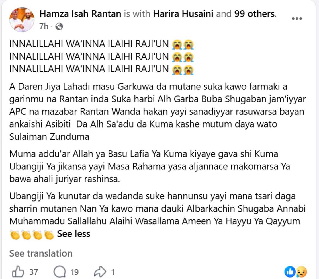 Screenshot of a Facebook post by Rantan resident Hamza Isah reporting the deadly attack on the community in Kano state. Screenshot of a Facebook post by Rantan resident Hamza Isah reporting the deadly attack on the community in Kano state.