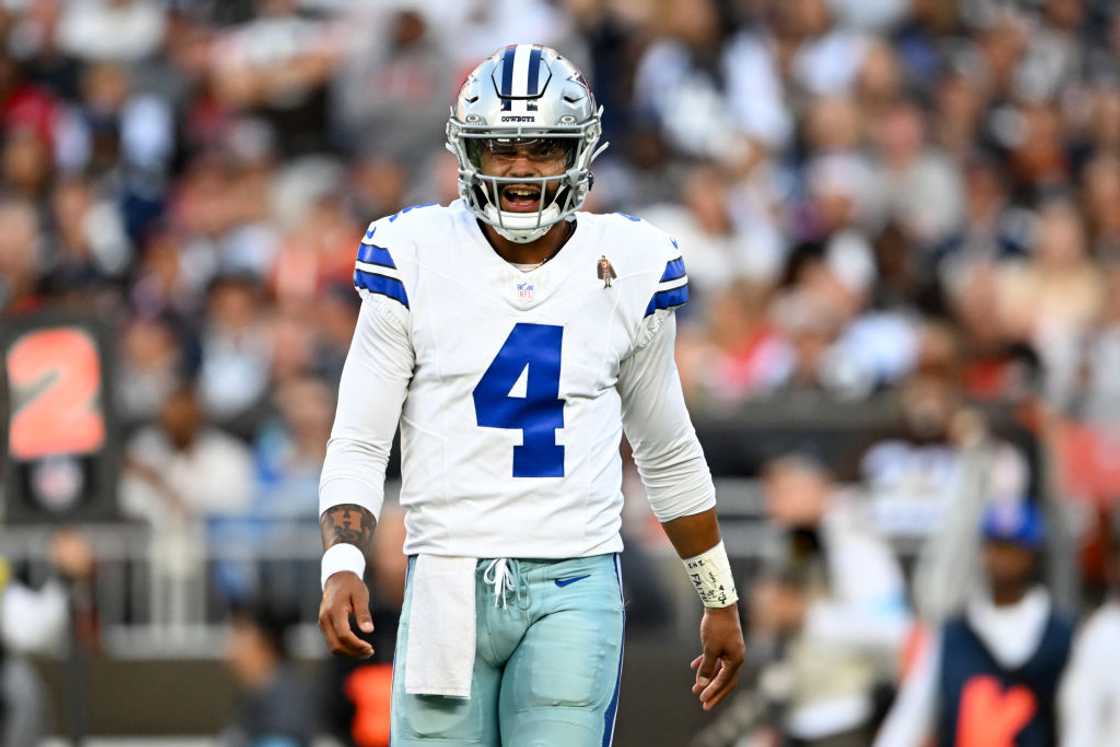 Dak Prescott #4 of the Dallas Cowboys at Huntington Bank Field Dak Prescott #4 of the Dallas Cowboys at Huntington Bank Field