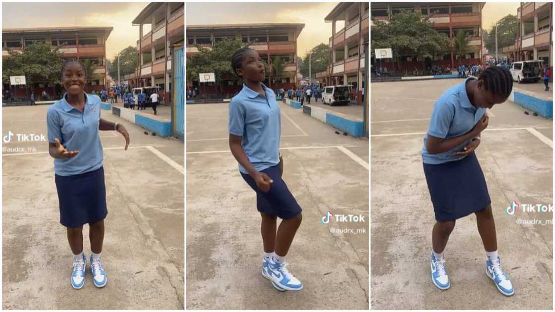 Student in school uniform/girl gave smooth dance moves. Student in school uniform/girl gave smooth dance moves.