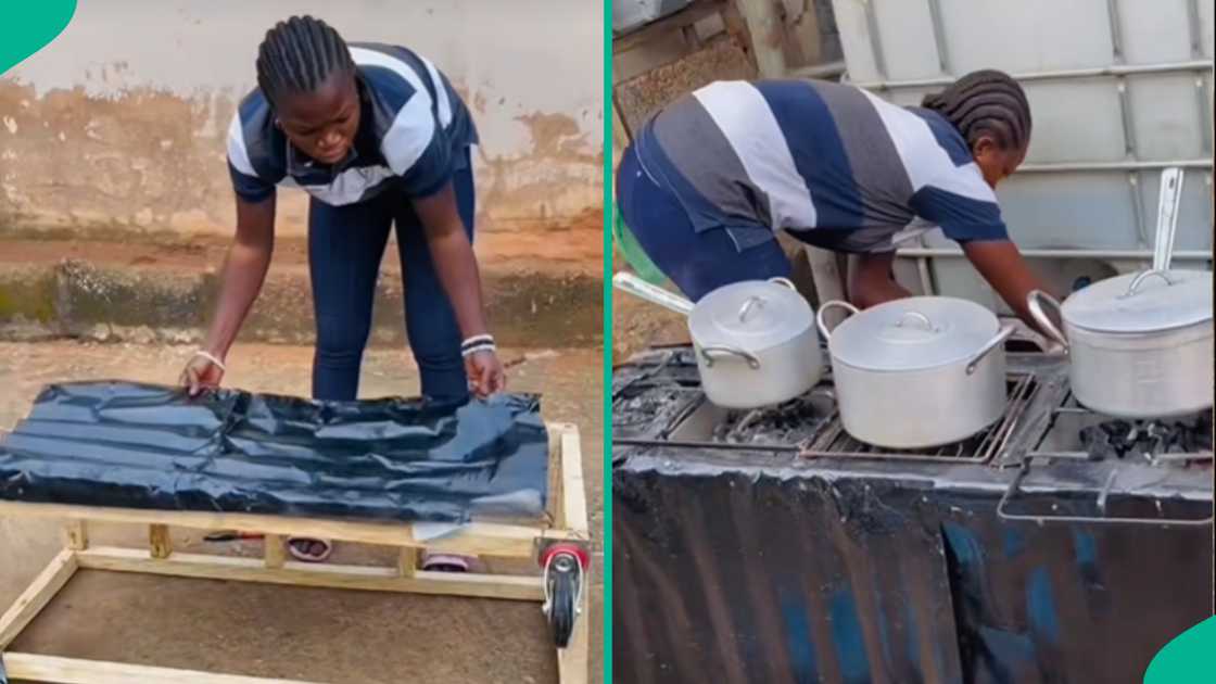 A talented lady constructs a 4-in-1 charcoal stove and shows how she easily moved it A talented lady constructs a 4-in-1 charcoal stove and shows how she easily moved it