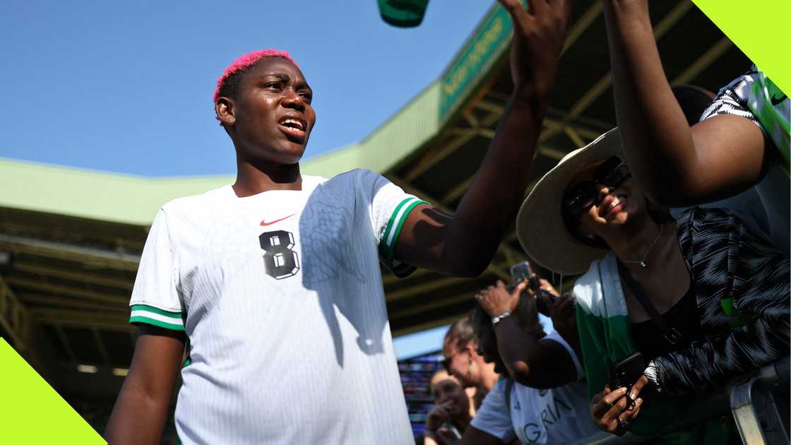 Asisat Oshoala and fans after Nigeria crashed out of Paris Olympics.