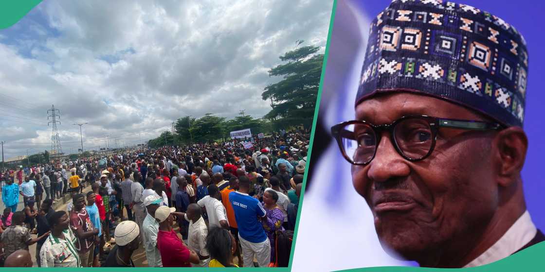 Protesters besiege ex-president Buhari's residence in Daura, Katsina Protesters besiege ex-president Buhari's residence in Daura, Katsina