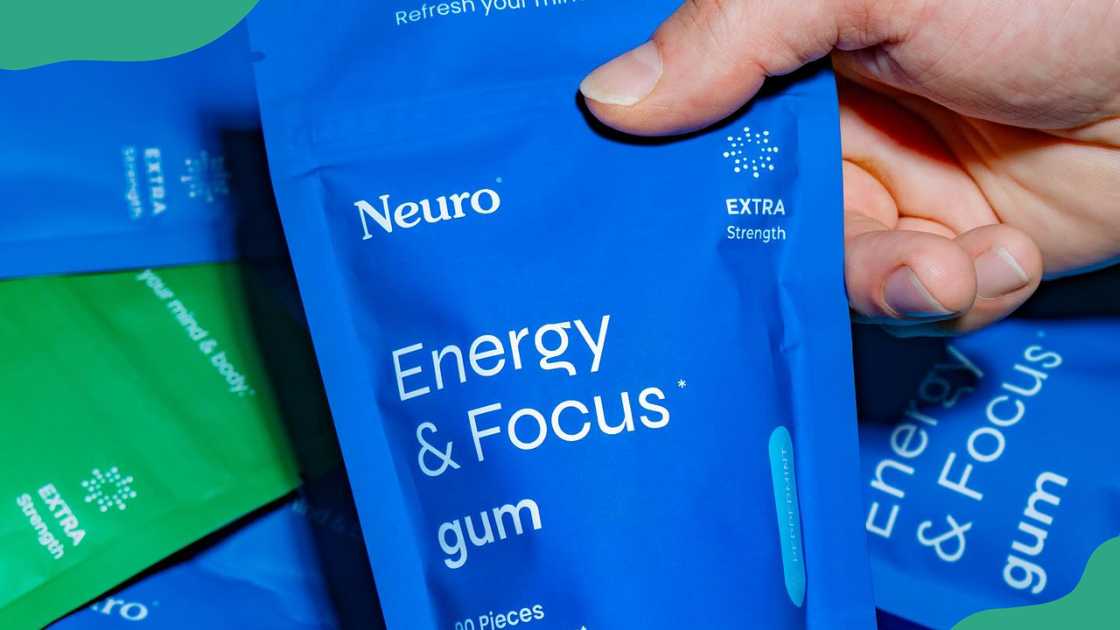 A blue pouch of Neuro Energy & Focus gum. A blue pouch of Neuro Energy & Focus gum.