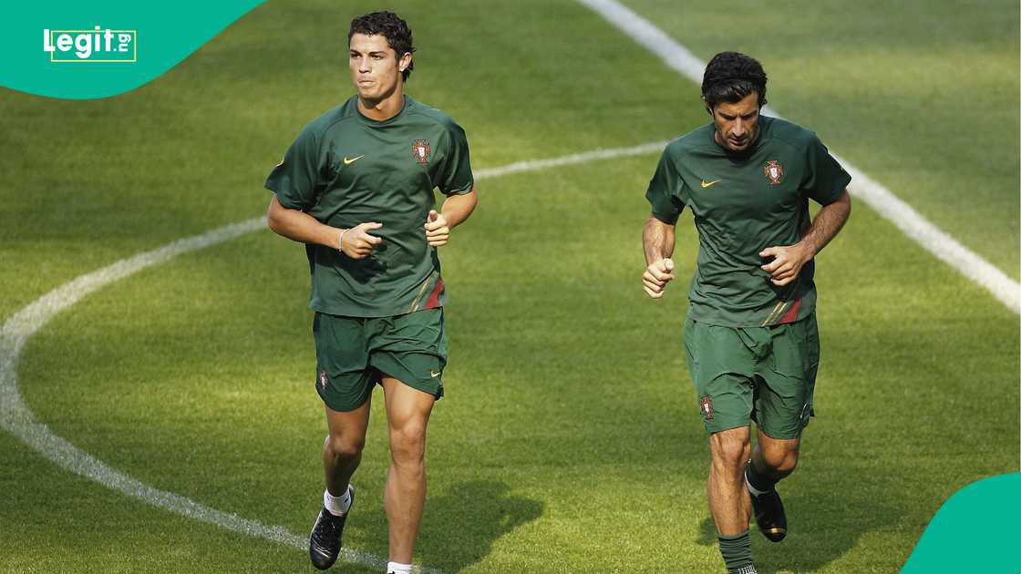 Cristiano Ronaldo, Luis Figo, Portugal, Munich, Germany, 2006 FIFA World Cup. Cristiano Ronaldo, Luis Figo, Portugal, Munich, Germany, 2006 FIFA World Cup.