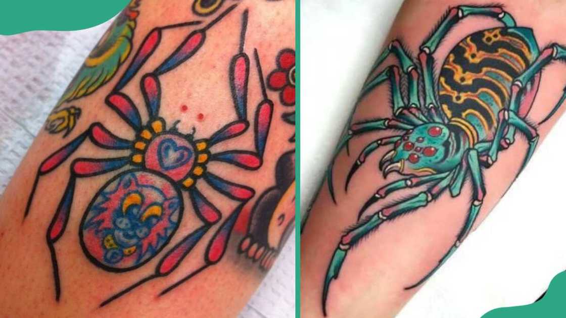 Colourful spider tattoos Colourful spider tattoos