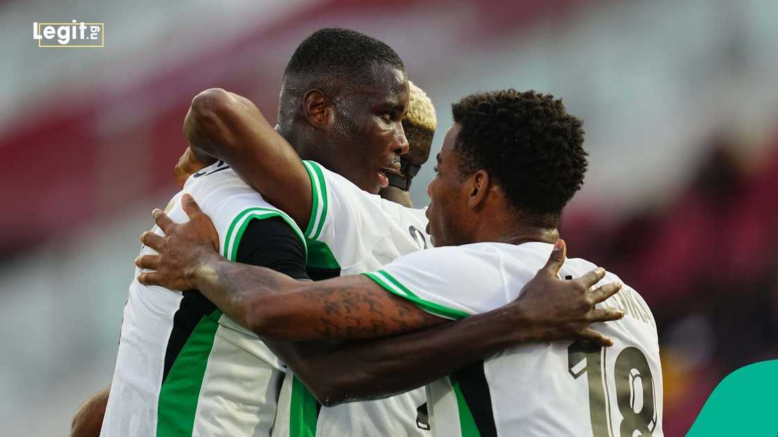 Paul Onuachu, Victor Osimhen, Raphael Onyedika, AFCON 2025, Uganda, Nigeria, Fes stadium, Fes, Morocco. Paul Onuachu, Victor Osimhen, Raphael Onyedika, AFCON 2025, Uganda, Nigeria, Fes stadium, Fes, Morocco.