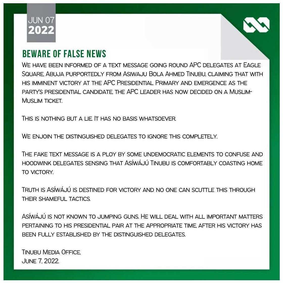 Tinubu ya karyata rade-radi Tinubu ya karyata rade-radi