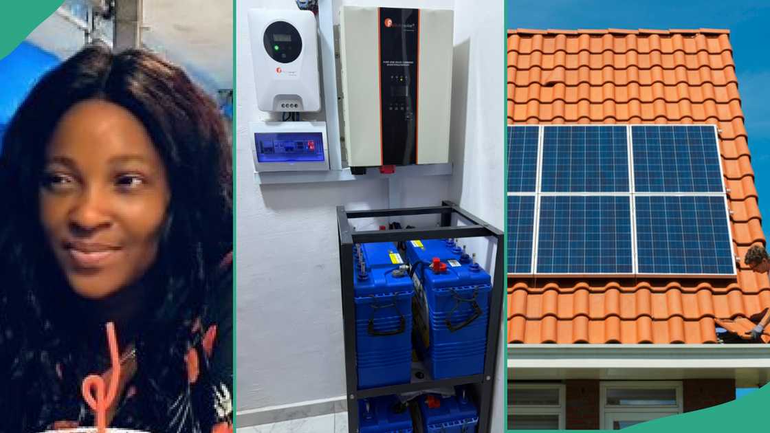 Lady installs solar light in her house.