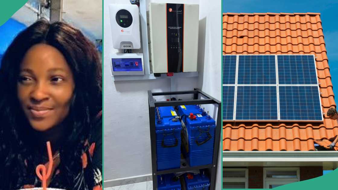 Lady installs solar light in her house. Lady installs solar light in her house.