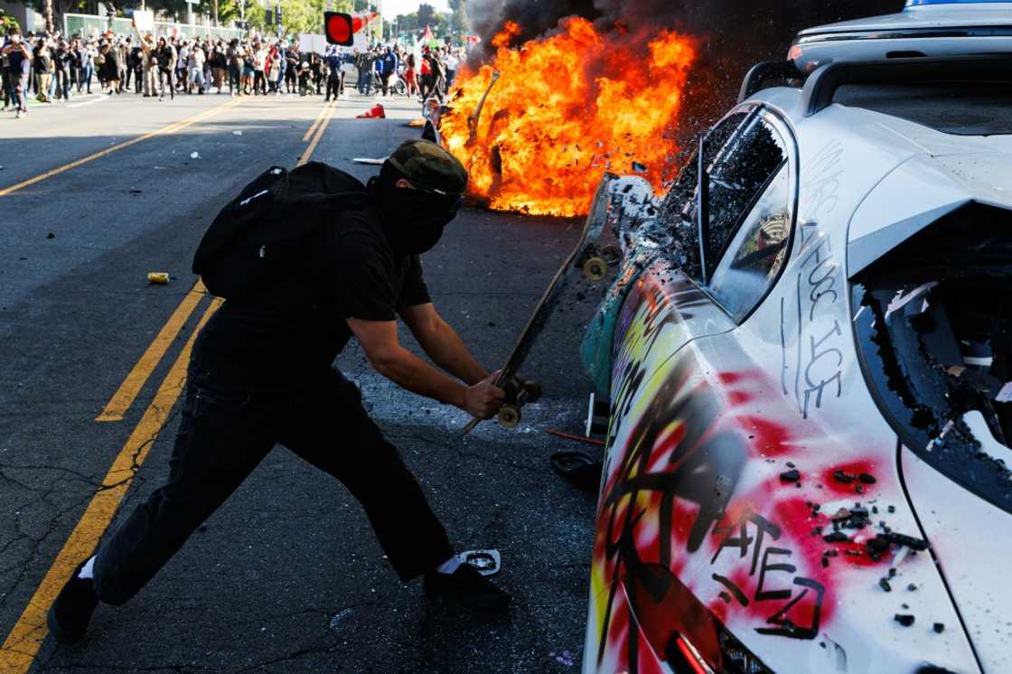 In Los Angeles, the vehicles became a target of protesters against the White House's immigration policies In Los Angeles, the vehicles became a target of protesters against the White House's immigration policies