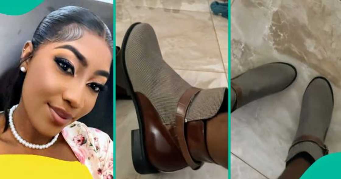 Lady shows off the shoes that her US-based uncle sent to her. Lady shows off the shoes that her US-based uncle sent to her.